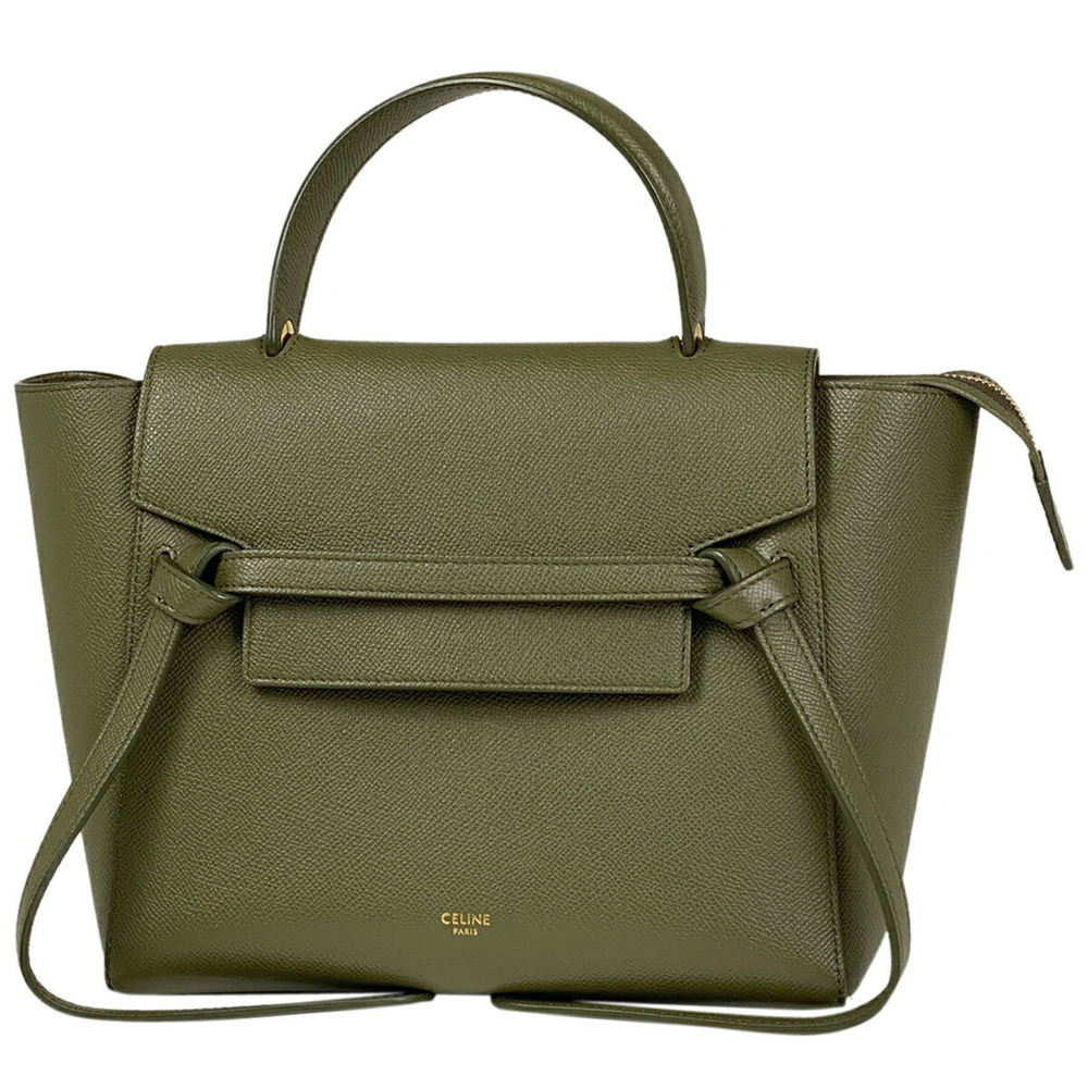 Celine Belt Bag Shoulder Handbag Leather Khaki Green